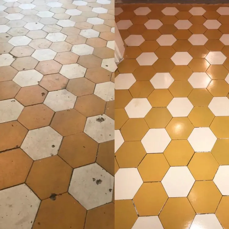 Micro-ponçage de carrelage : avant / après